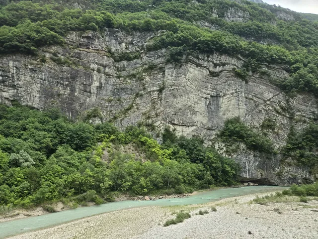 Rock striations along a river